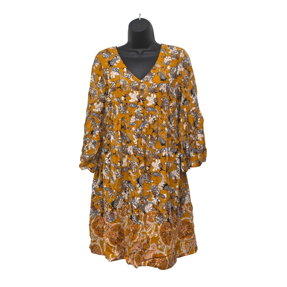 EST. 1946 Women's Small Floral Print V Neck Long‎ Sleeve Babydoll Mini Dress
